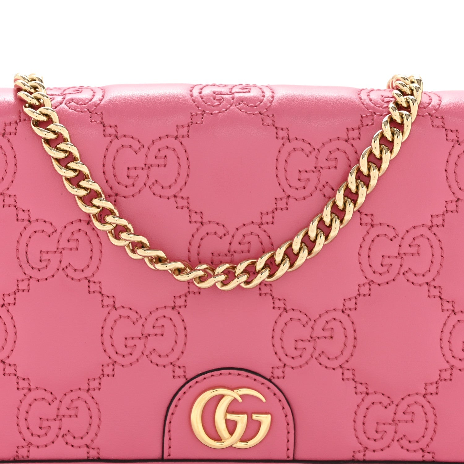 Gucci Calfskin GG Matelasse Chain Wallet Rhodamine Pink