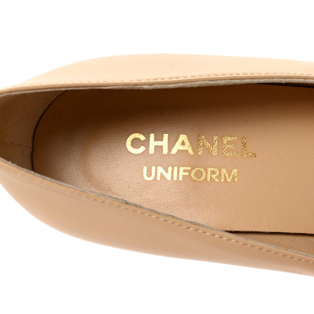 Lambskin Cap Toe CC Uniform Pumps 38 Beige Black