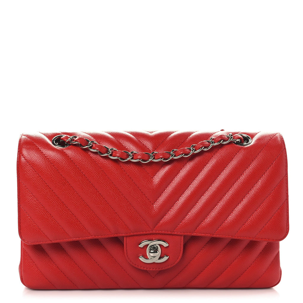 Chanel Caviar Chevron Quilted Medium Double Flap Red