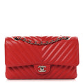 Chanel Caviar Chevron Quilted Medium Double Flap Red