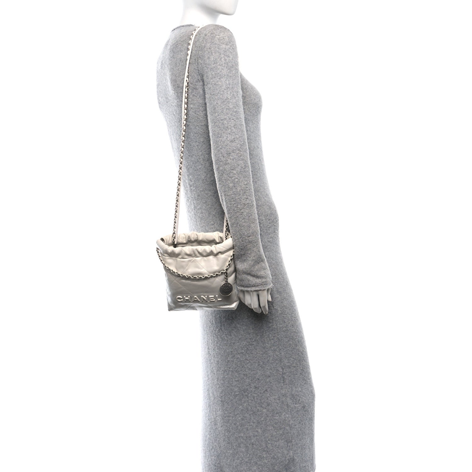 Chanel Metallic Shaded Calfskin Quilted Mini Chanel 22 White Silver