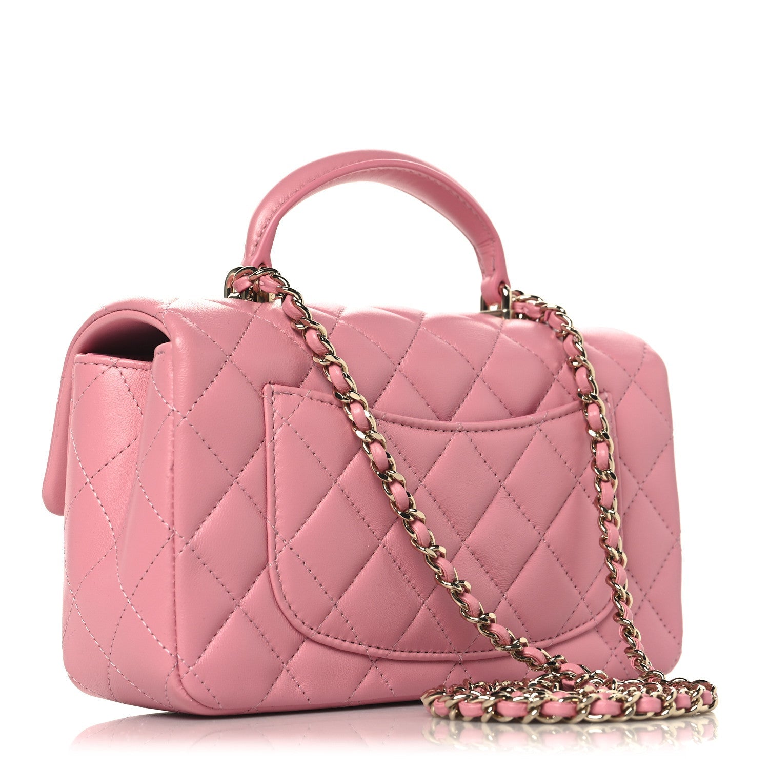 Chanel Lambskin Quilted Mini Top Handle Rectangular Flap Pink