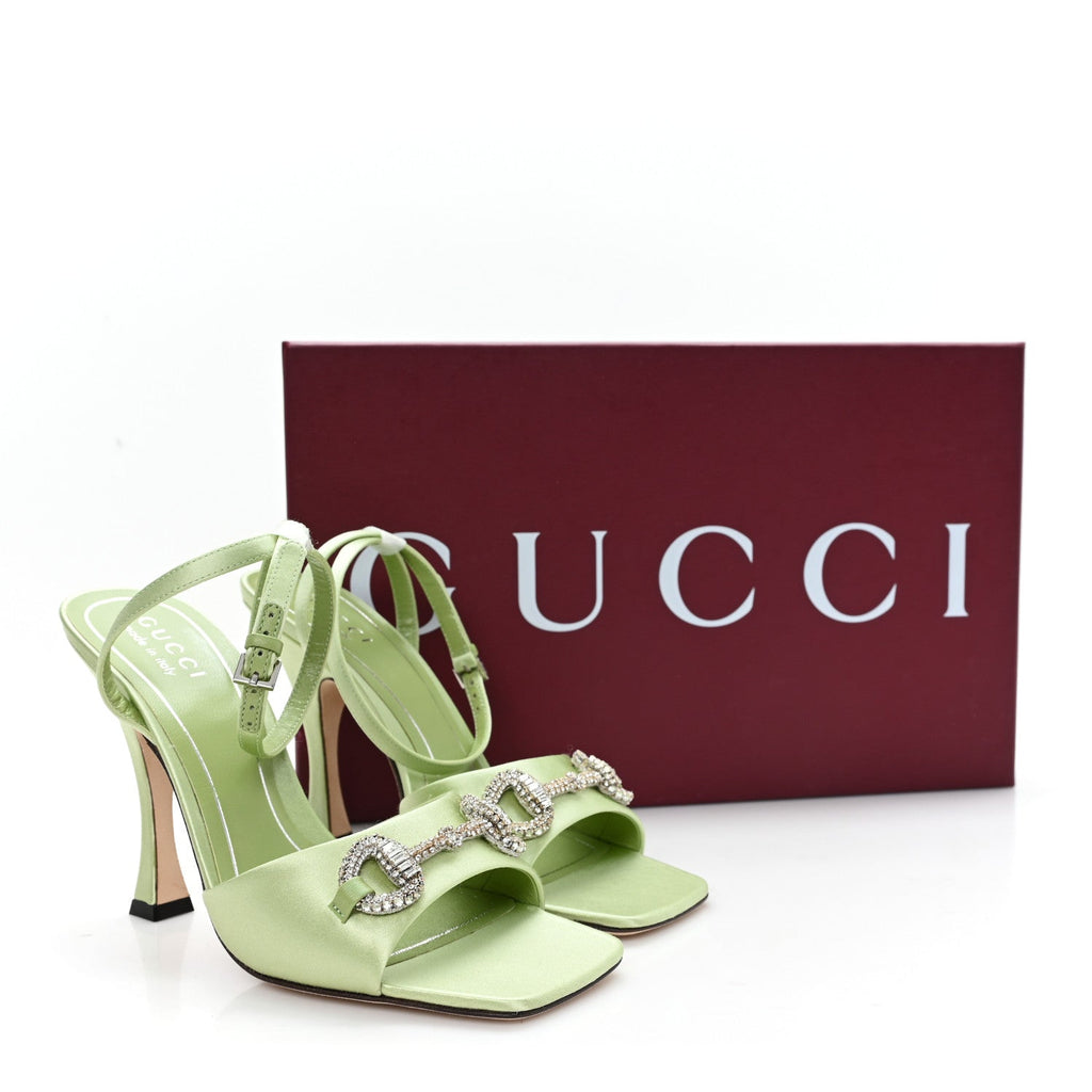 Gucci Satin Crystal Horsebit Sandal Pumps 36.5