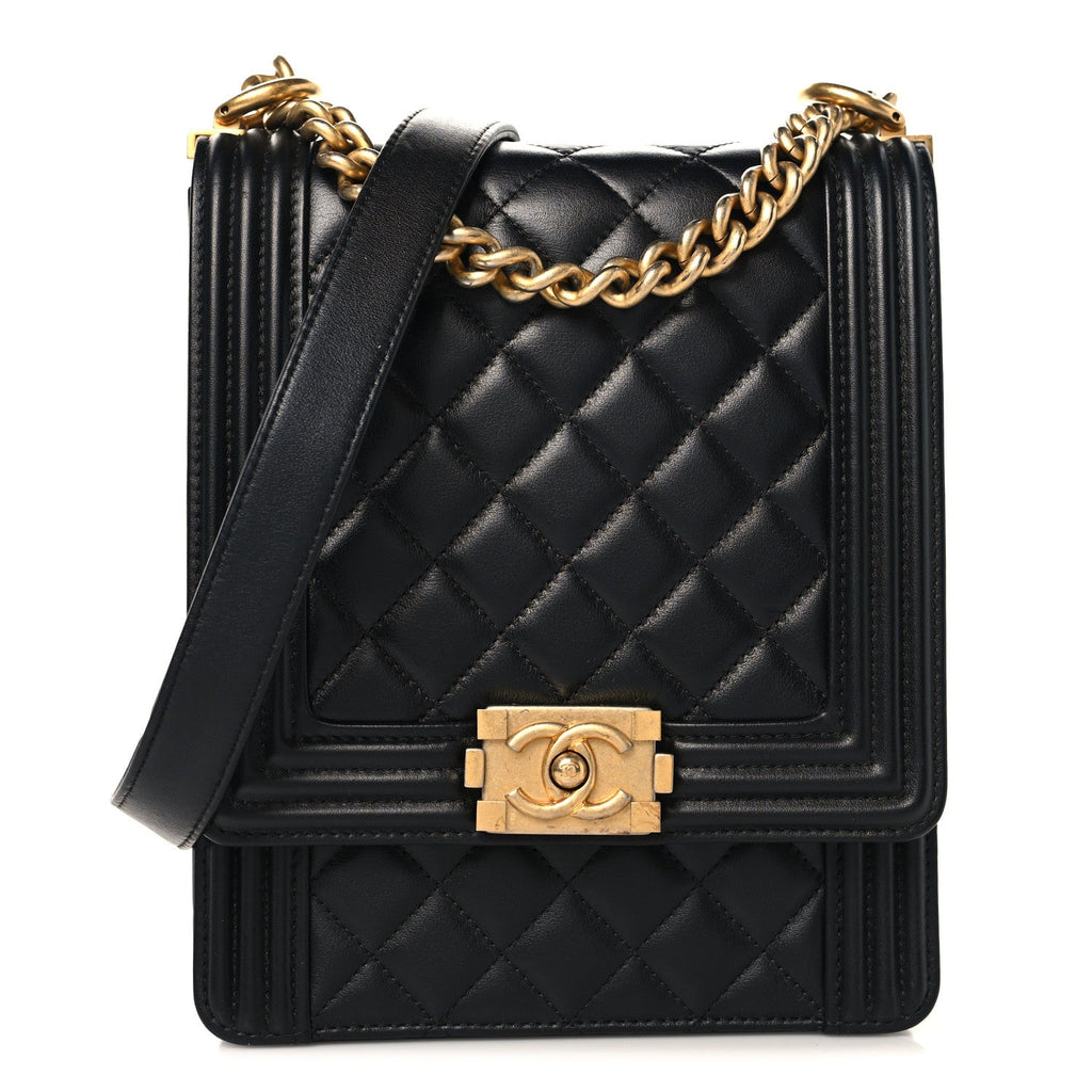 Chanel Calfskin Quilted North South Boy Flap Black