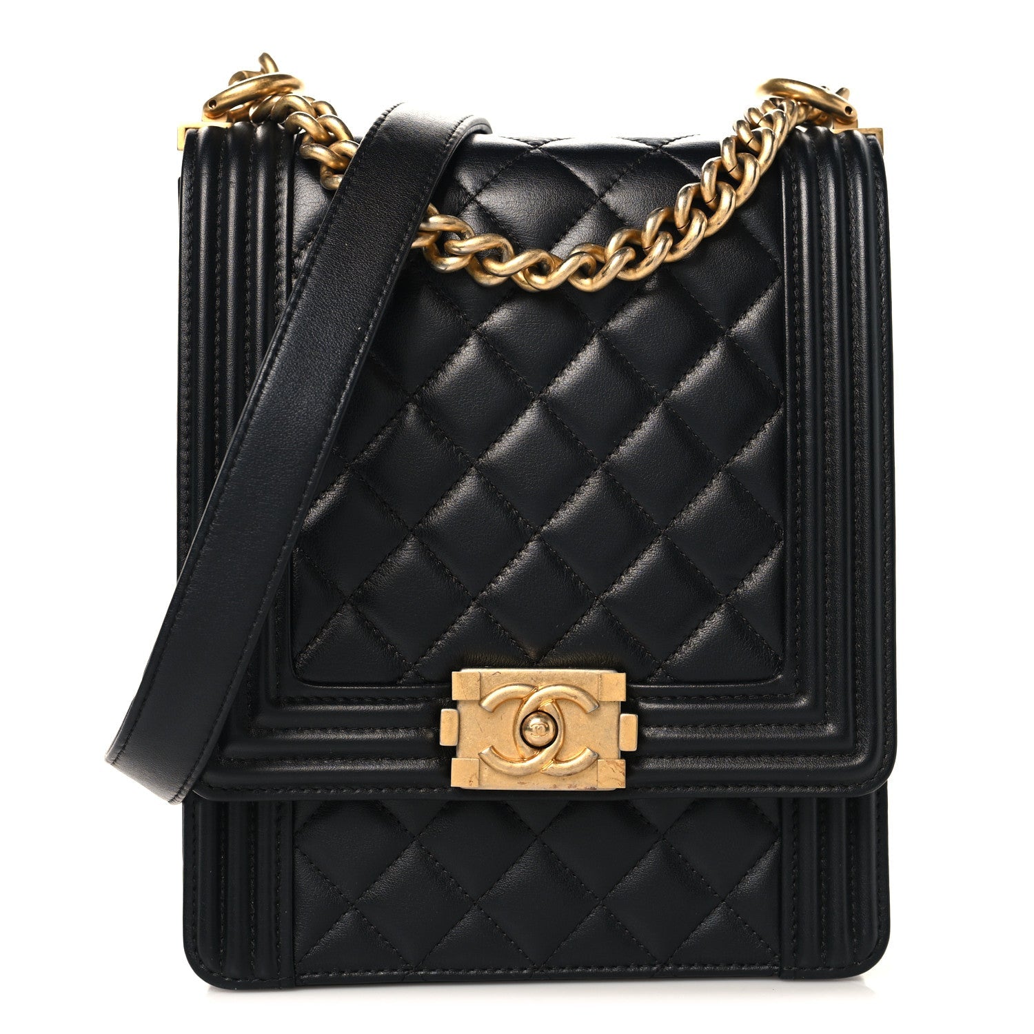 Chanel Calfskin Quilted North South Boy Flap Black