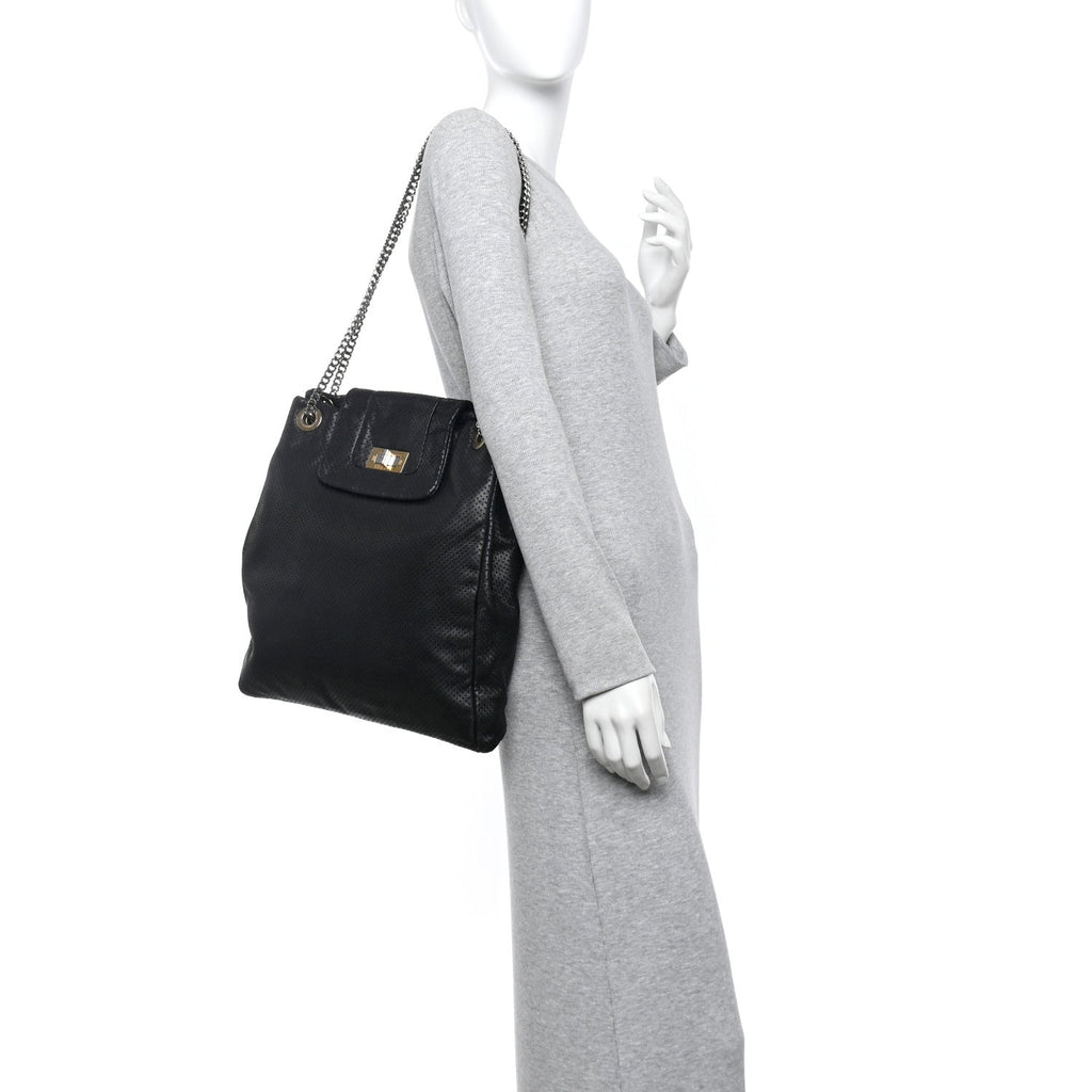 Chanel Calfskin Perforated Drill Tote Bag Black