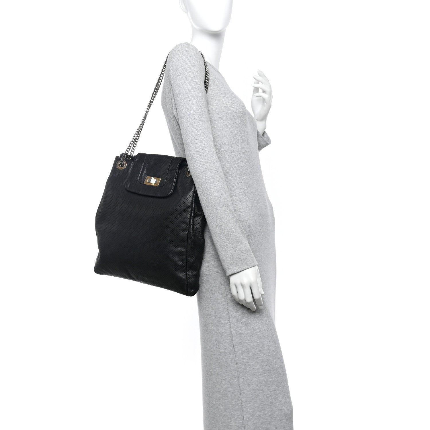 Chanel Calfskin Perforated Drill Tote Bag Black