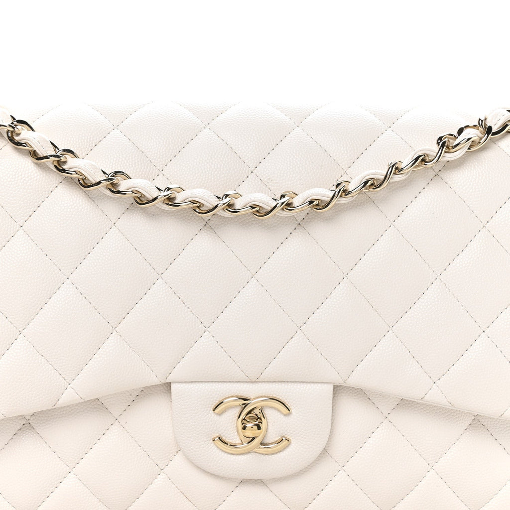 Chanel Caviar Quilted Jumbo Double Flap White