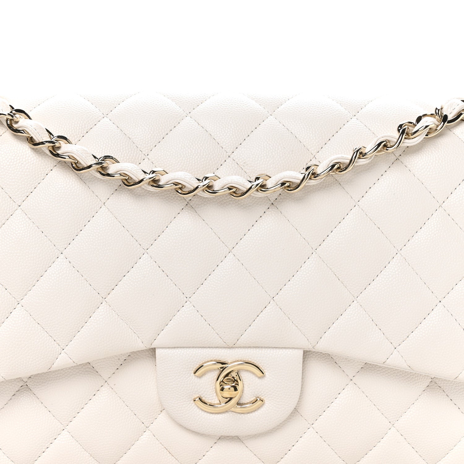 Chanel Caviar Quilted Jumbo Double Flap White