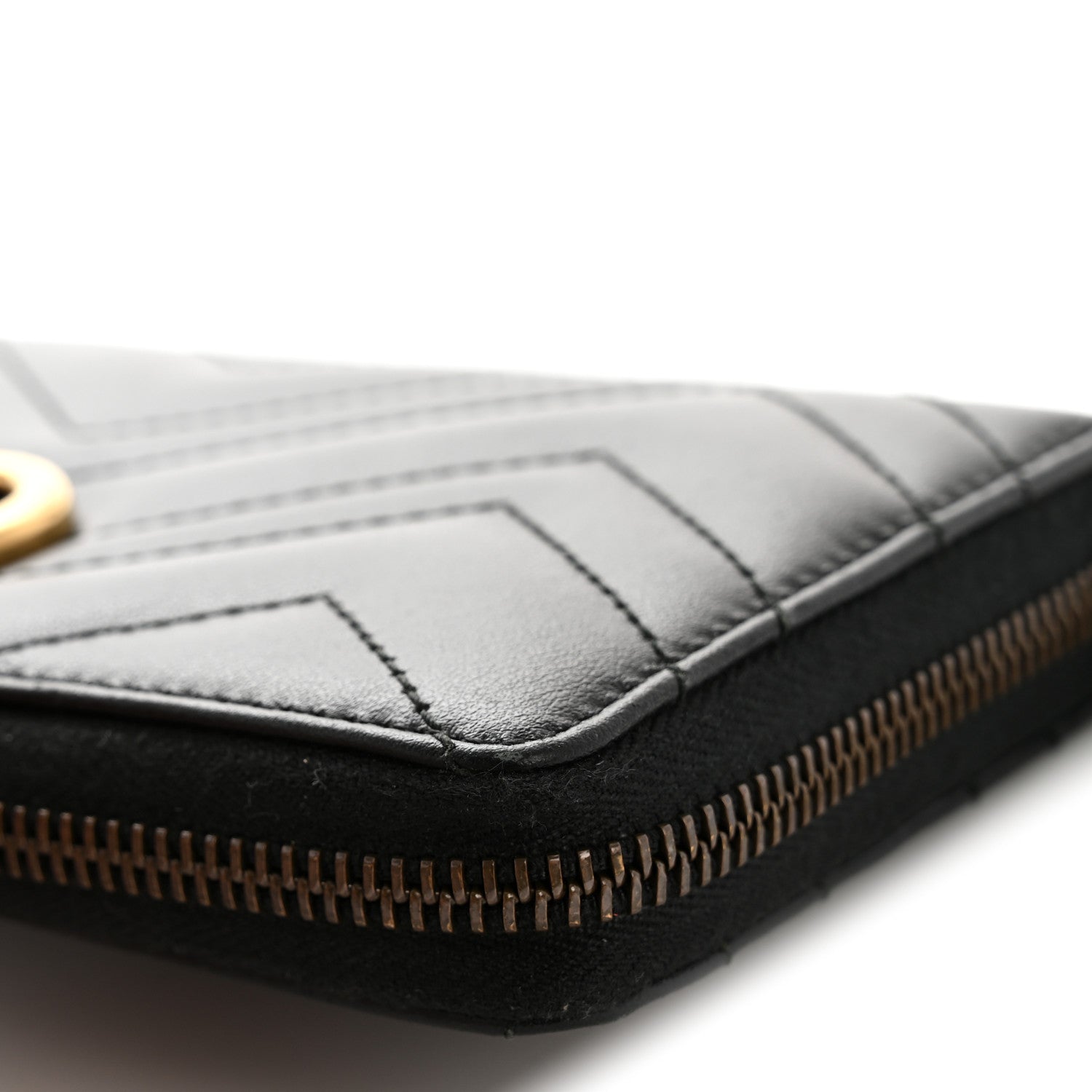 Gucci Calfskin Matelasse GG Marmont Zip Around Organizer Wallet Black