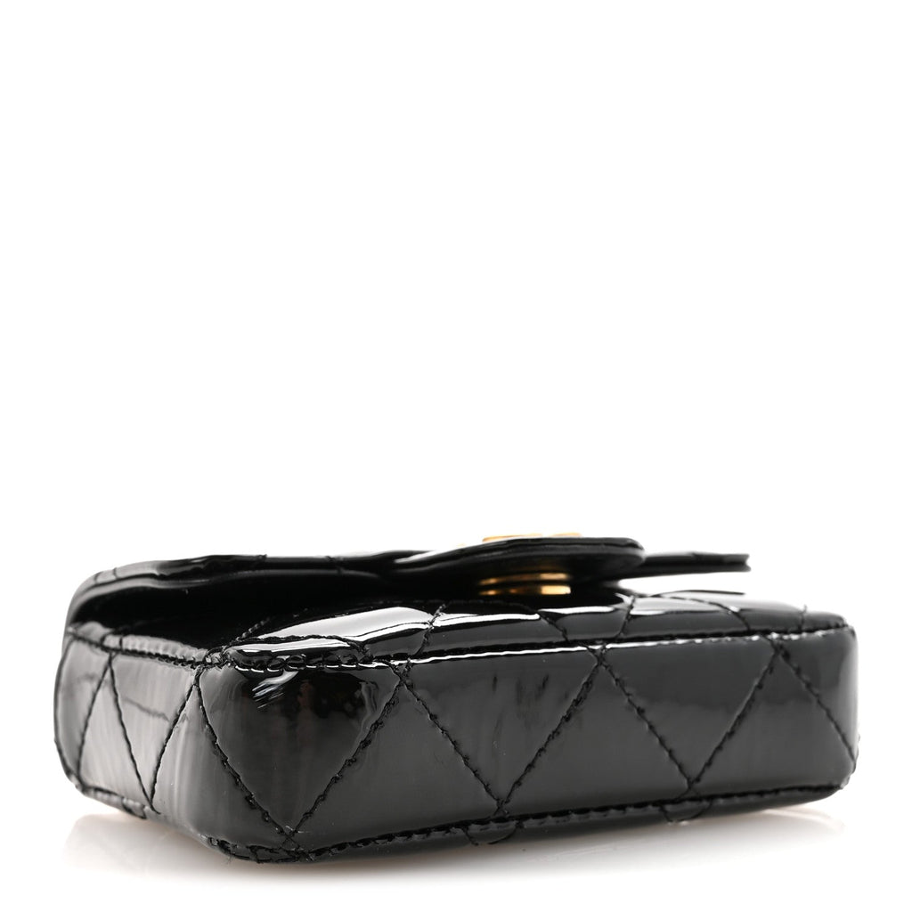 Chanel Patent Enamel Quilted Coco Hearts Clutch With Chain Black