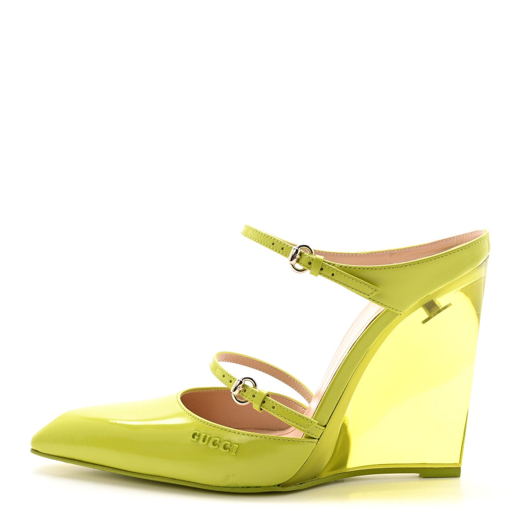 Gucci Regent Calfskin Lucite Wedge 110 Mules 38 Firefly