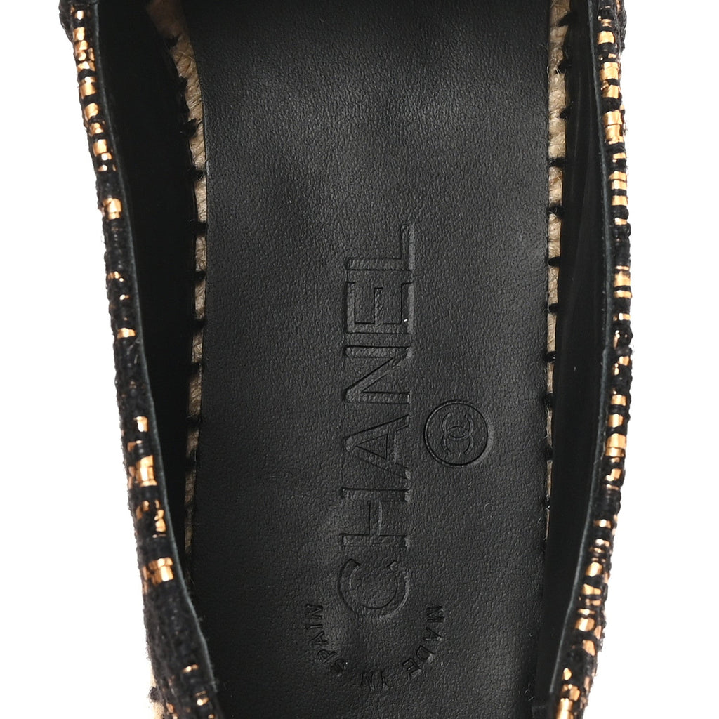 Metallic Tweed Grosgrain CC Espadrilles 38 Gold Black