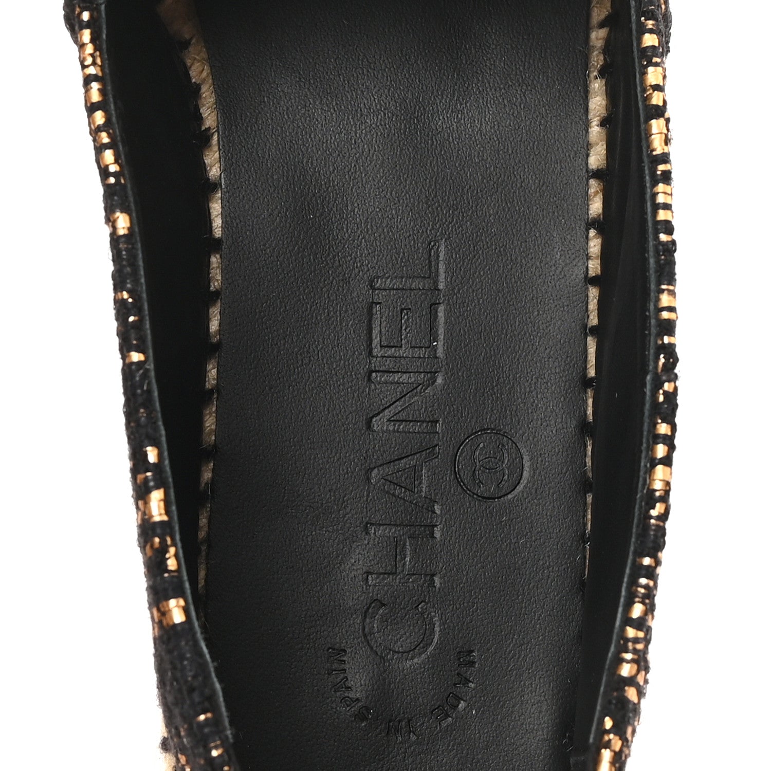 Metallic Tweed Grosgrain CC Espadrilles 38 Gold Black