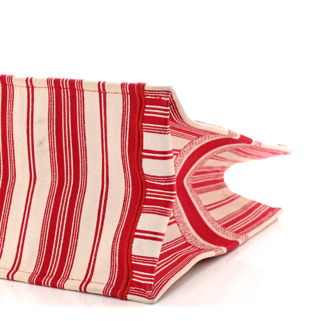 Christian Dior Canvas Embroidered Mykonos Large Striped Book Tote Red