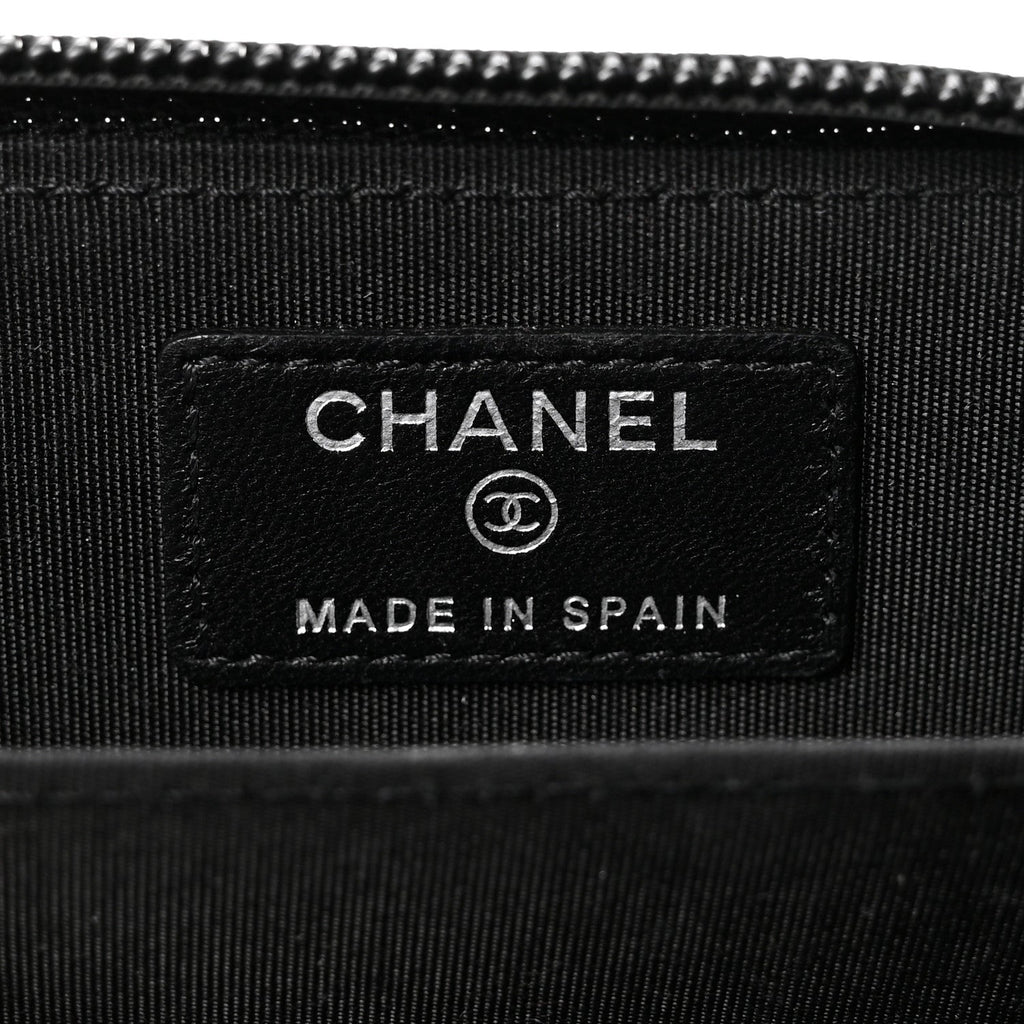 Lambskin Quilted Zip Around Boy Coin Purse Wallet Black