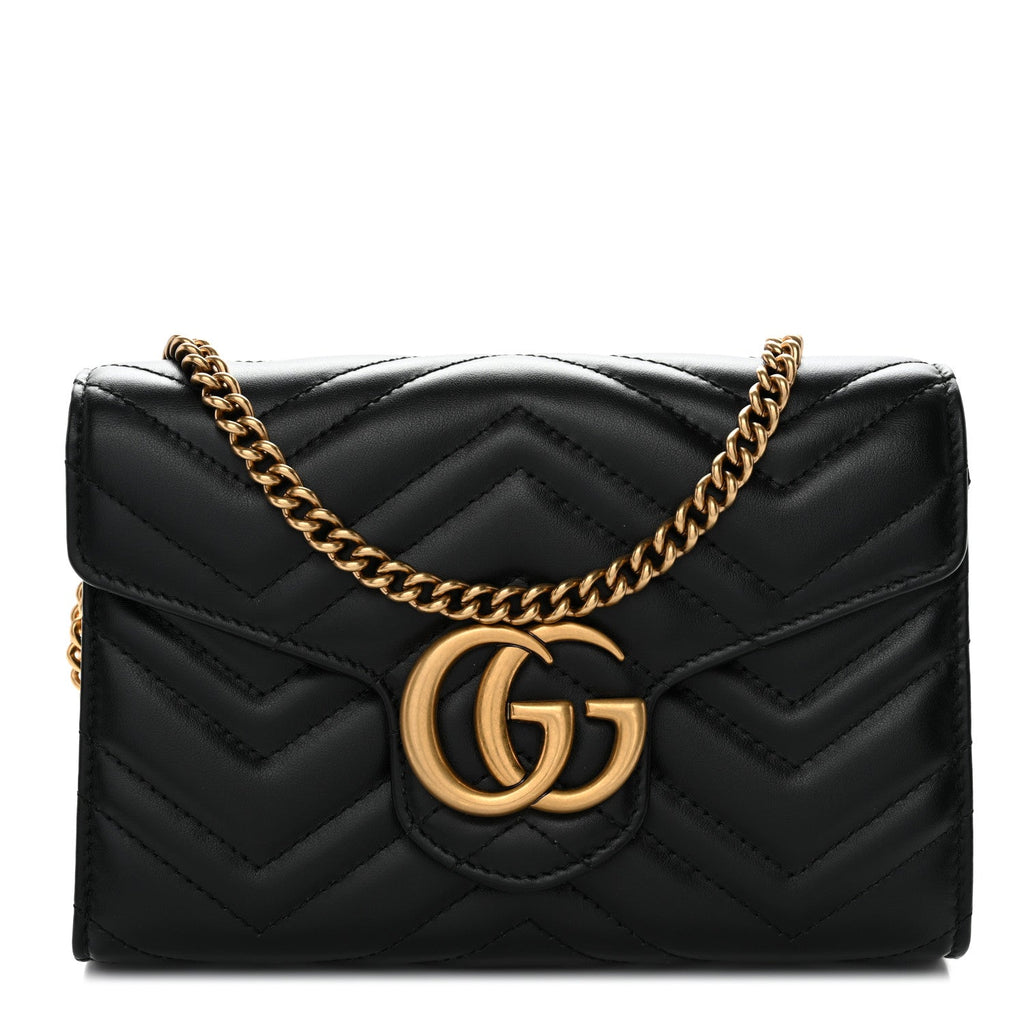 Gucci Calfskin Matelasse GG Marmont Chain Wallet Black