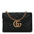 Gucci Calfskin Matelasse GG Marmont Chain Wallet Black