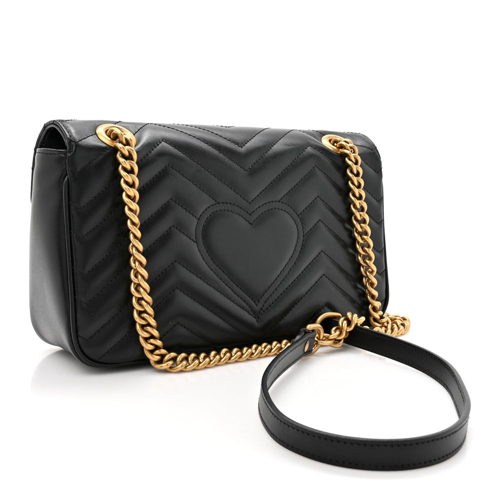 Gucci Calfskin Matelasse Small GG Marmont Shoulder Bag Black