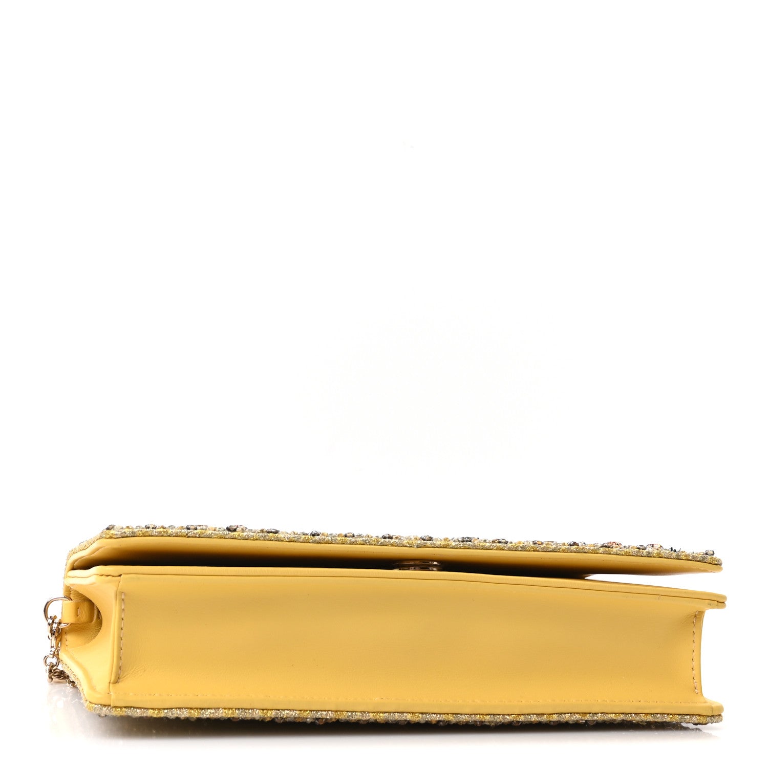 Christian Dior Calfskin Satin Bead Embroidery Lady Dior Clutch Gold Yellow