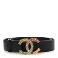 Calfskin Crystal CC Belt 85 34 Black Multicolor