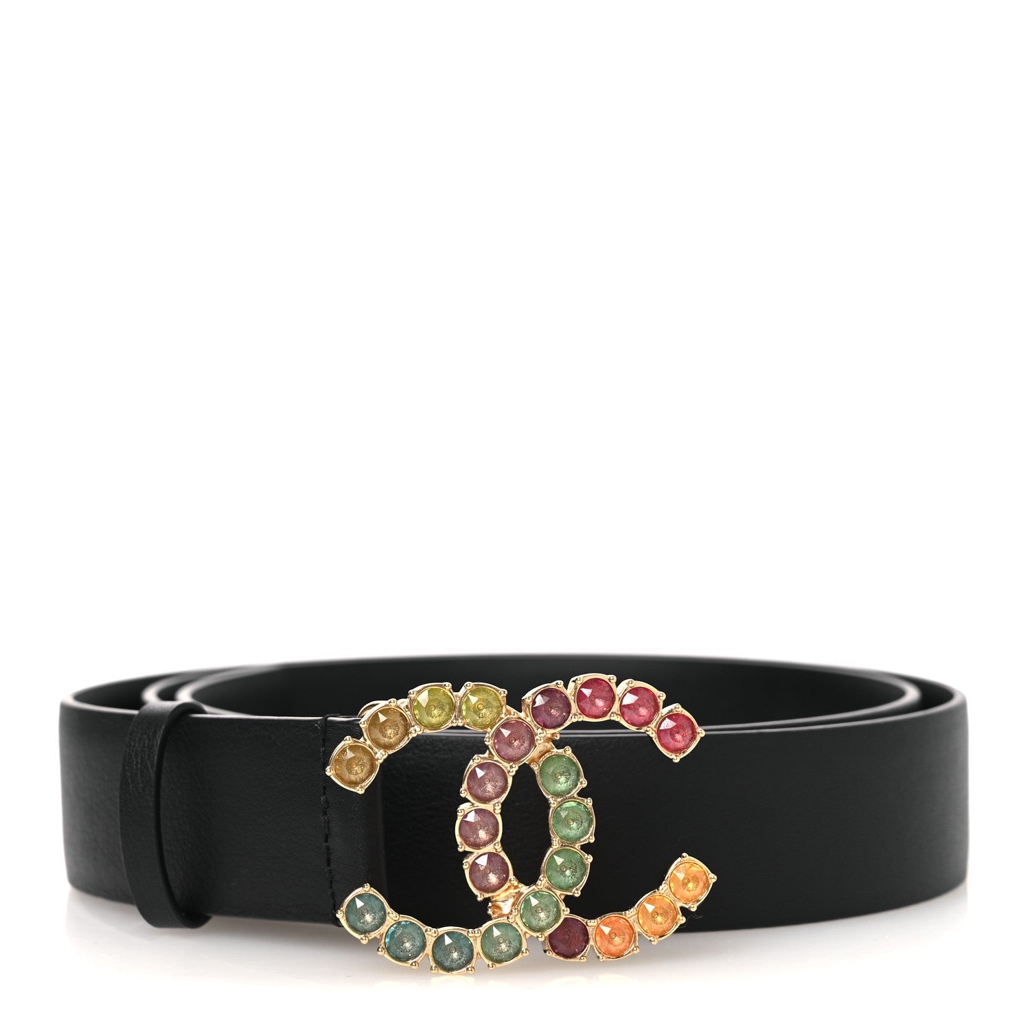 Calfskin Crystal CC Belt 85 34 Black Multicolor