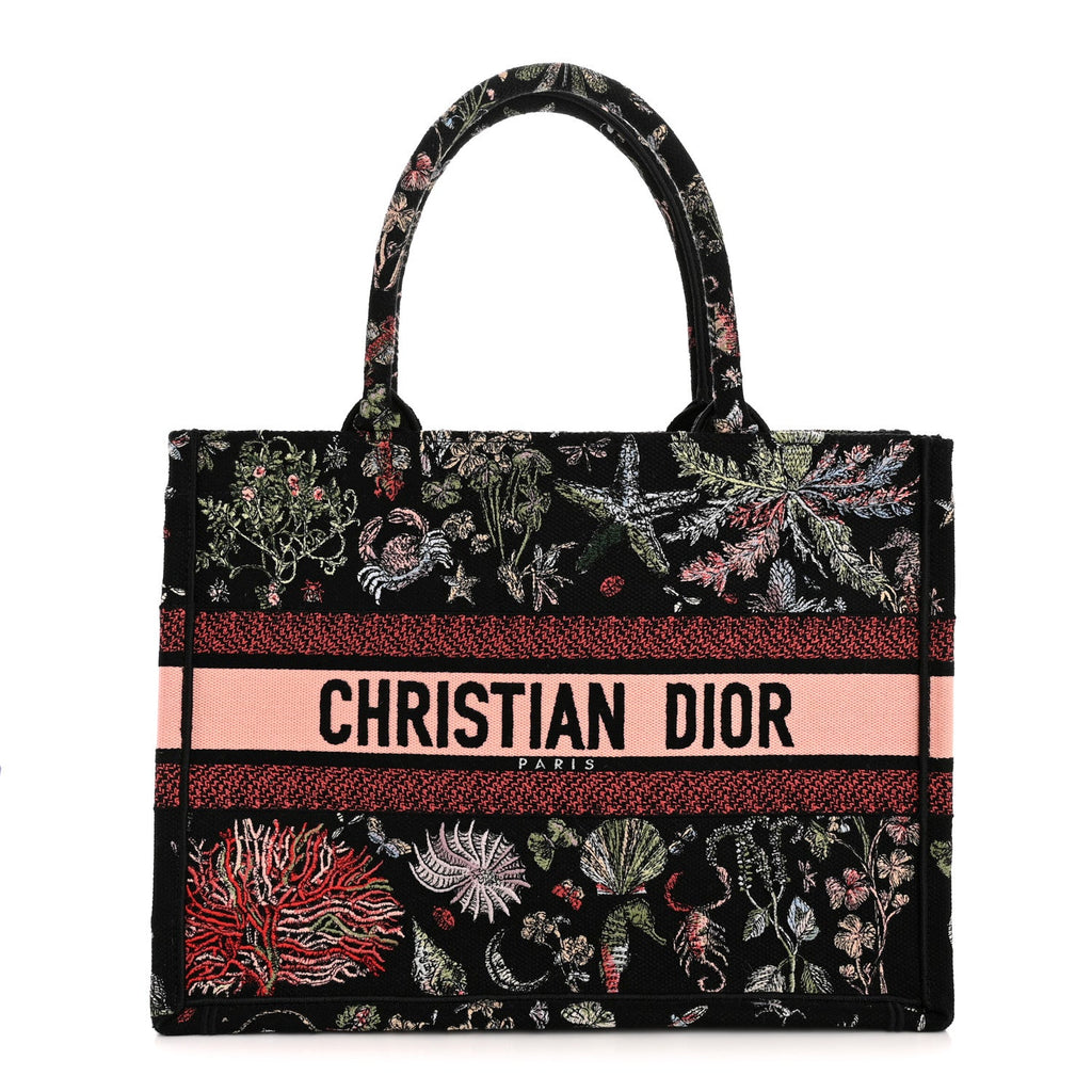 Christian Dior Canvas Embroidered Medium Cabinet De Curiosites Book Tote Black Multicolor