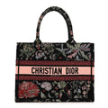 Christian Dior Canvas Embroidered Medium Cabinet De Curiosites Book Tote Black Multicolor