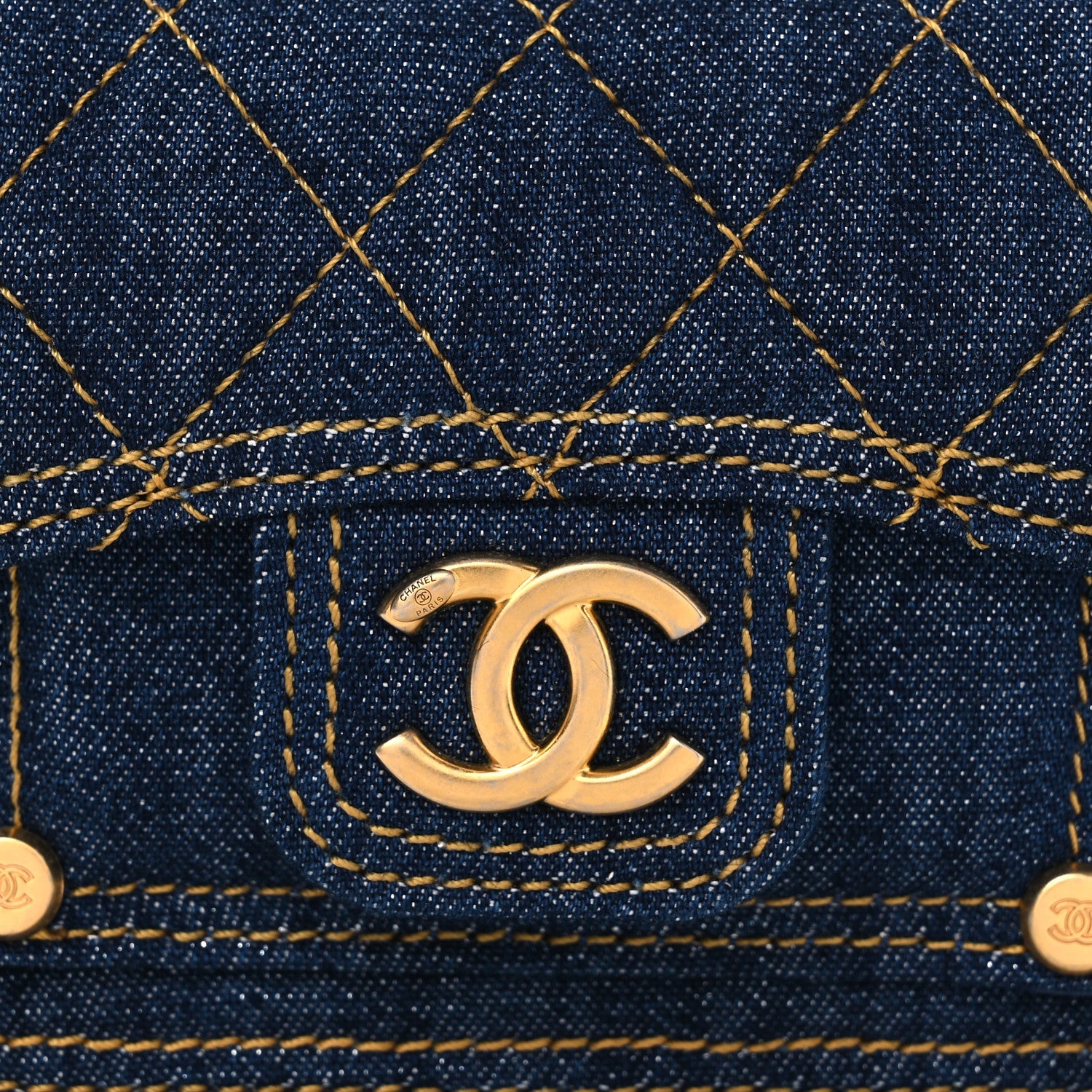 Chanel Denim Quilted Double You Card Holder On Chain Blue