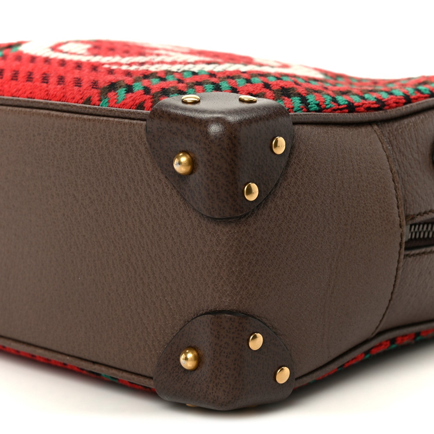 Gucci Cotton Wool Textured Calfskin Houndstooth Woven Square Messenger Bag Red Green Ivory Multicolor New Acero
