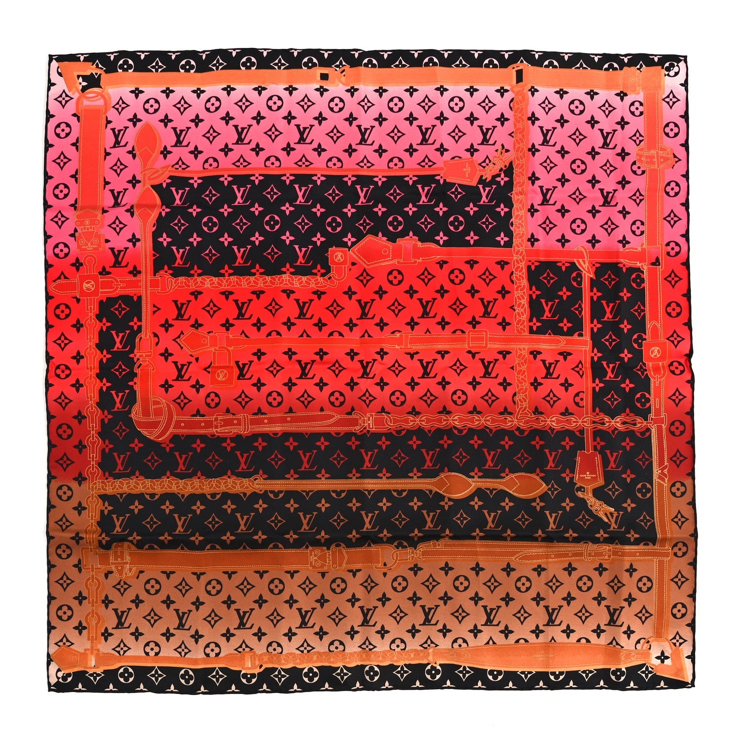 Louis Vuitton Silk Monogram Rising Confidential Square Scarf 70 Beige Multicolor