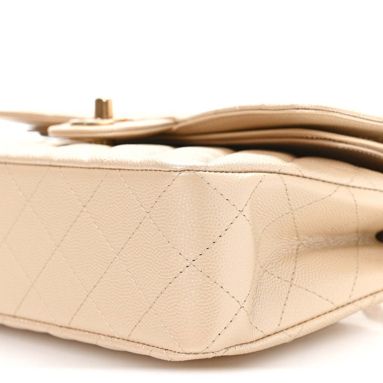 Chanel Metallic Caviar Quilted Small Double Flap Beige