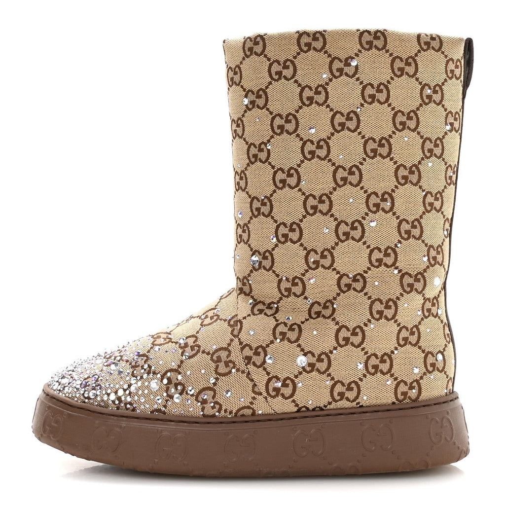 Gucci Monogram GG Strass Thermal Bootie 37 Camel Ebony