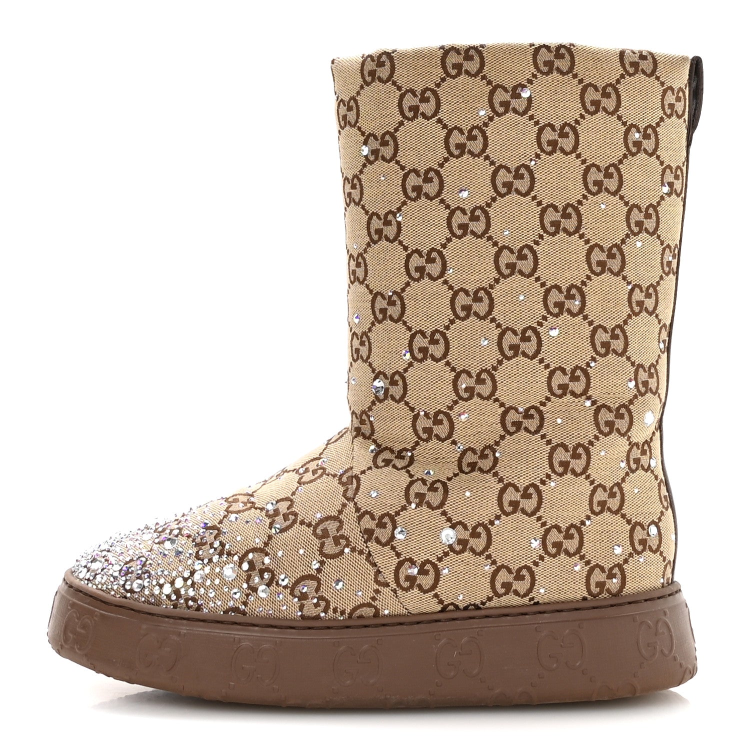 Gucci Monogram GG Strass Thermal Bootie 37 Camel Ebony
