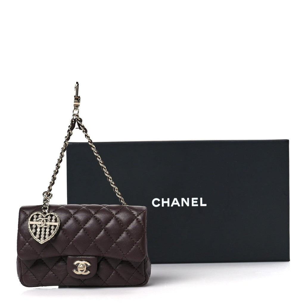 Chanel Lambskin Quilted Mini Flap Bag Charm With Hook Dark Brown