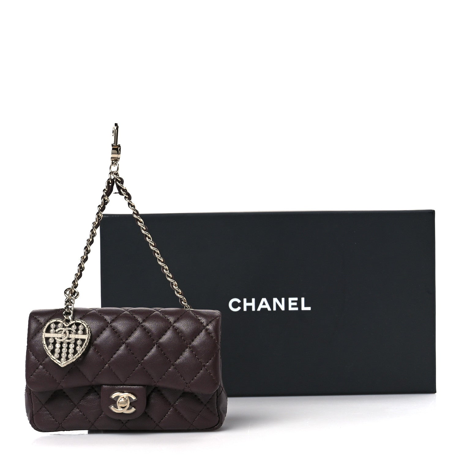 Chanel Lambskin Quilted Mini Flap Bag Charm With Hook Dark Brown