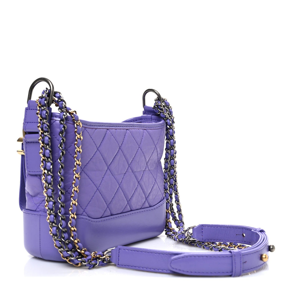 Chanel Aged Calfskin Quilted Small Gabrielle Hobo Purple
