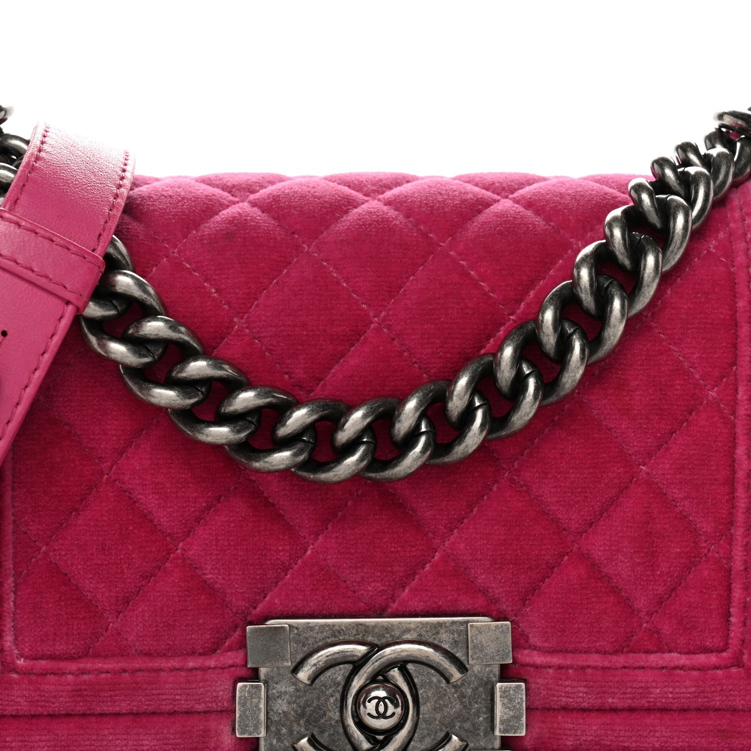 Chanel Velvet Quilted Small Boy Flap Fuchsia
