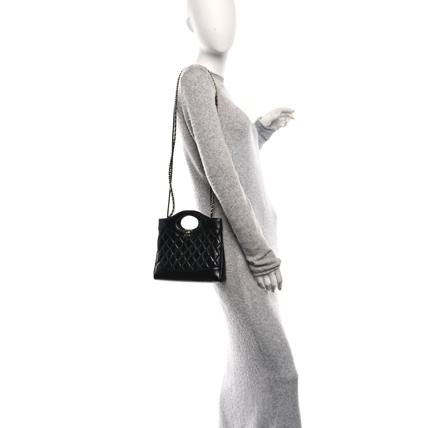 Chanel Shiny Crumpled Calfskin Quilted Mini 31 Shopping Bag Black