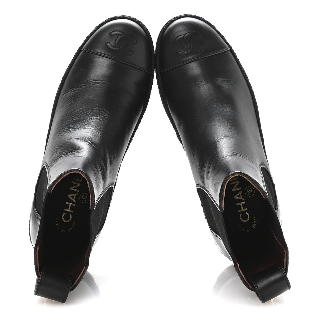 Calfskin Cap Toe CC Ankle Boots 37 Black