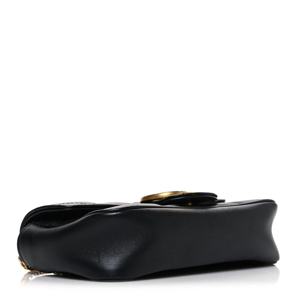 Gucci Calfskin Matelasse Super Mini GG Marmont Shoulder Bag Black