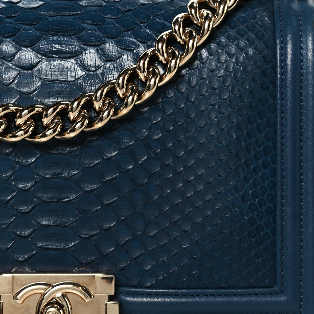 Chanel Snakeskin Medium Boy Flap Blue