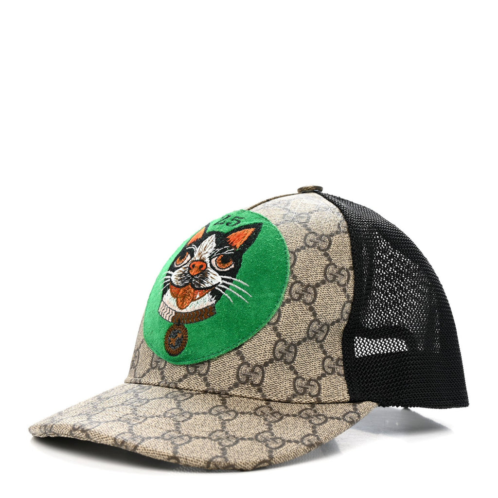 Gucci GG Supreme Monogram Bosco Patch Baseball Hat 57 Beige Green