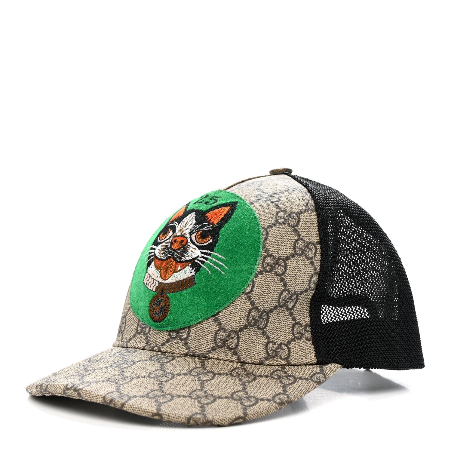 Gucci GG Supreme Monogram Bosco Patch Baseball Hat 57 Beige Green
