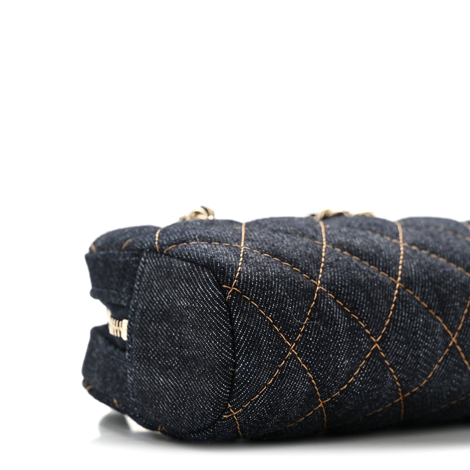 Chanel Denim Quilted Clutch With Chain Dark Blue Orange
