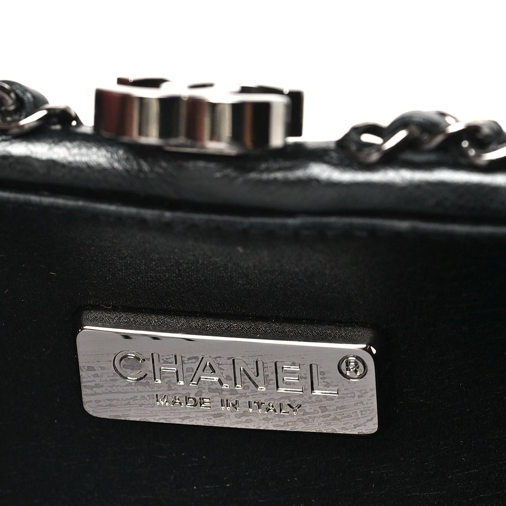 Chanel Lambskin Chain Fringe Clutch With Chain  Black