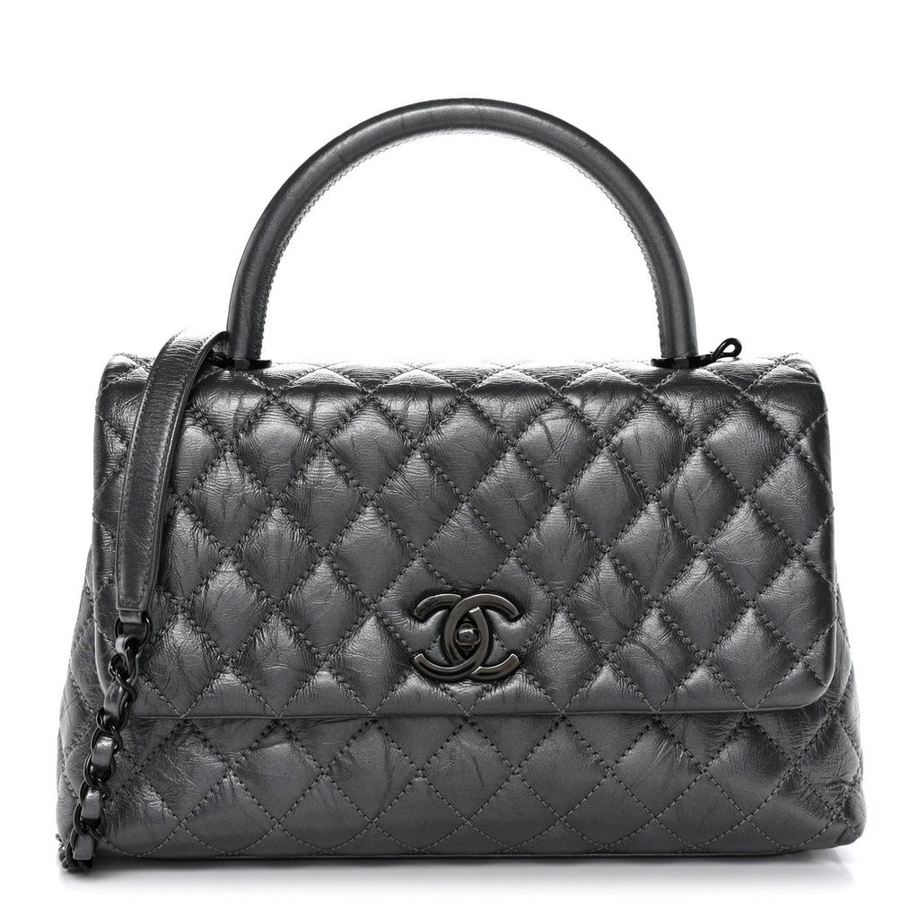 Chanel Metallic Aged Calfskin Quilted Small Coco Handle Flap Charcoal
