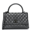 Chanel Metallic Aged Calfskin Quilted Small Coco Handle Flap Charcoal