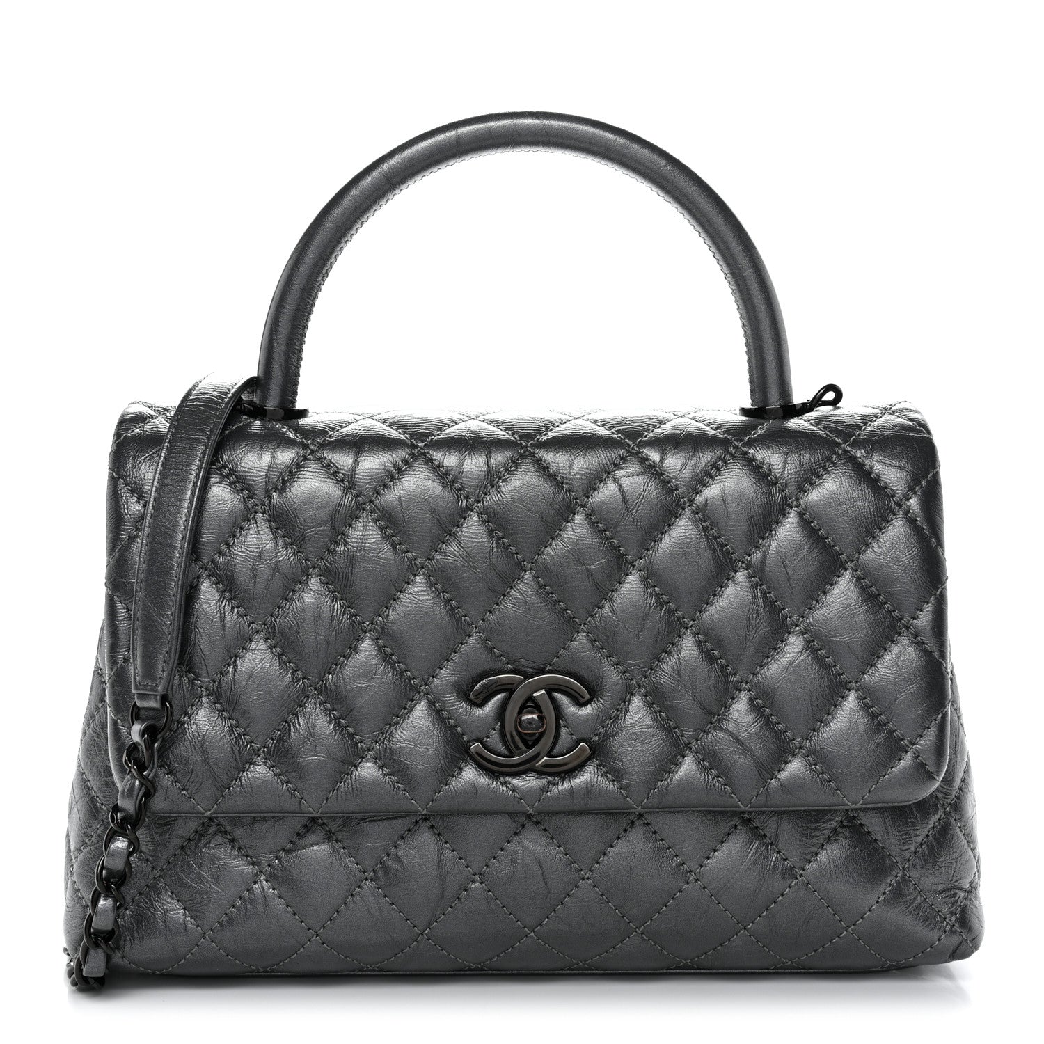 Chanel Metallic Aged Calfskin Quilted Small Coco Handle Flap Charcoal