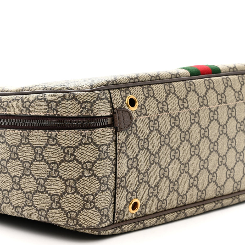 Gucci GG Supreme Monogram Textured Dollar Calfskin Web Savoy Shoe Case Bag Beige Ebony New Acero